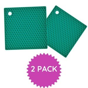Pack Of 2 Green Silicone Heat Resistant Placemats Square Coaster Table Hang Mat